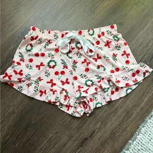 Women’s Pink Cherry & Wreath Ruffle Sleep Shorts